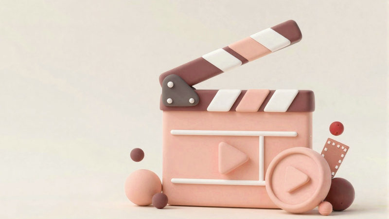 Illustration of a film clapperboard with play buttons