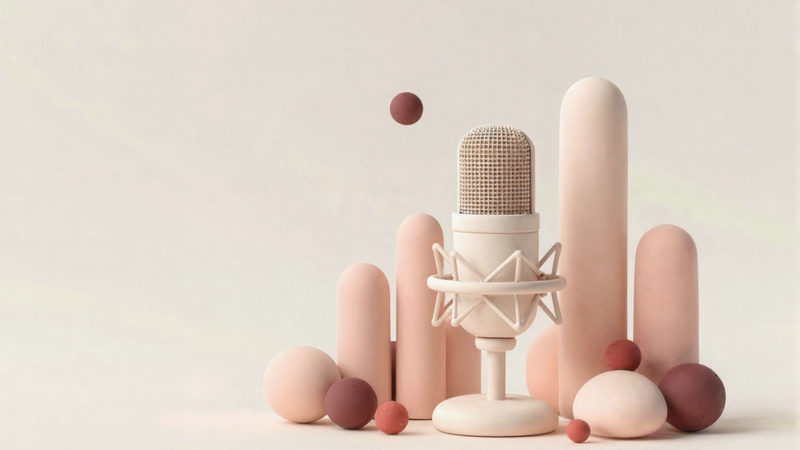 Illustration of a studio microphone beside sound-wave bars